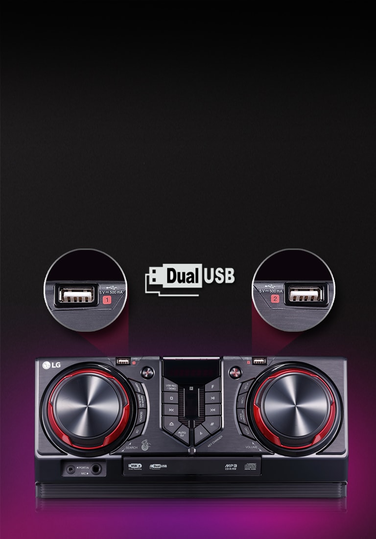 Dual USB, spill av og spill inn<br>2